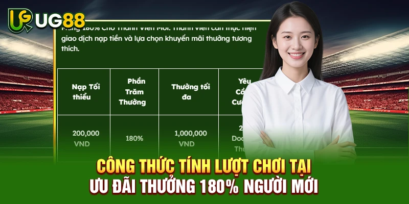 Công thức tính lượt chơi tại ưu đãi thưởng 180% người mới